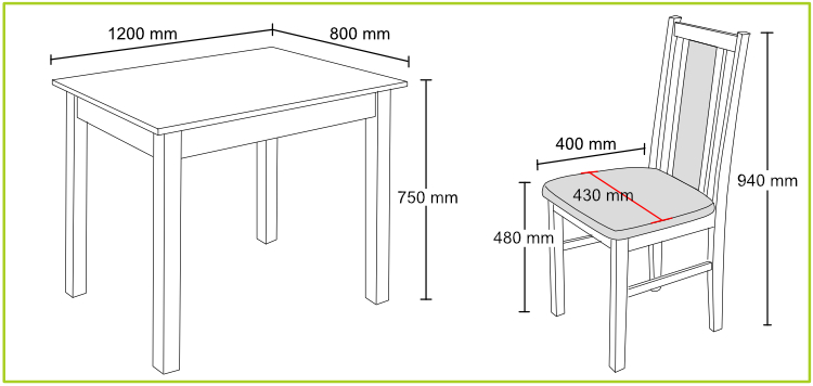 Sestava stul a židle 120x80 SK, DE